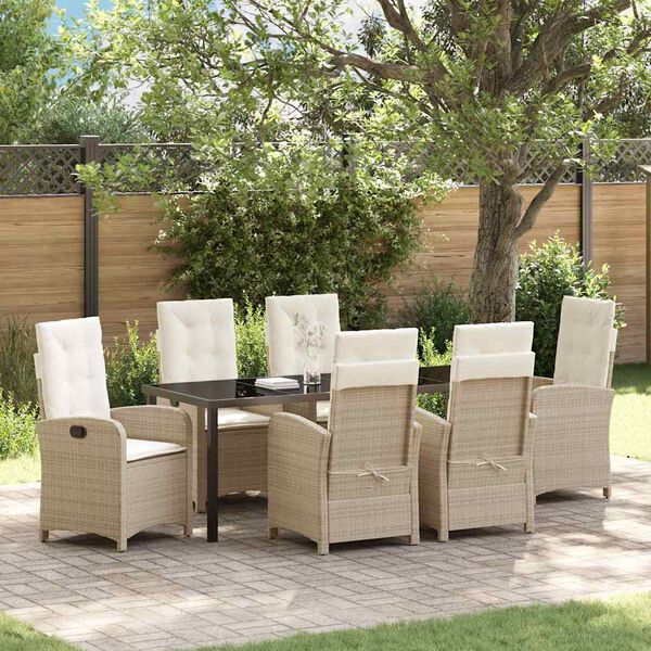 vidaXL Ensemble de salle &agrave; manger pour jardin 7 pcs Beige polyrotin