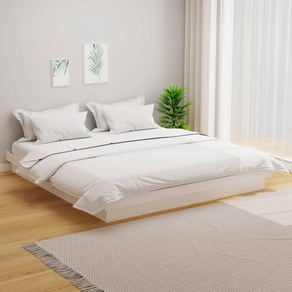 vidaXL Cadre de lit sans matelas blanc bois massif