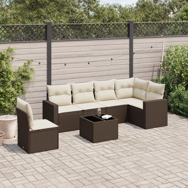 vidaXL Salon de jardin avec coussins 7 pcs marron r&eacute;sine tress&eacute;e