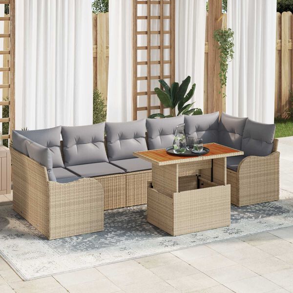 vidaXL Ensemble de canap&eacute; de jardin 8 pcs Beige Poly rotin