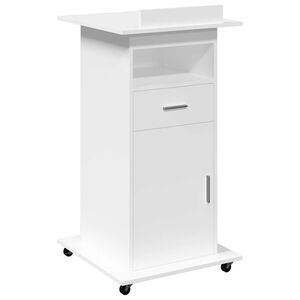 vidaXL Pupitre et roues et tiroir blanc 55x55x107 cm bois d'ing&eacute;nierie