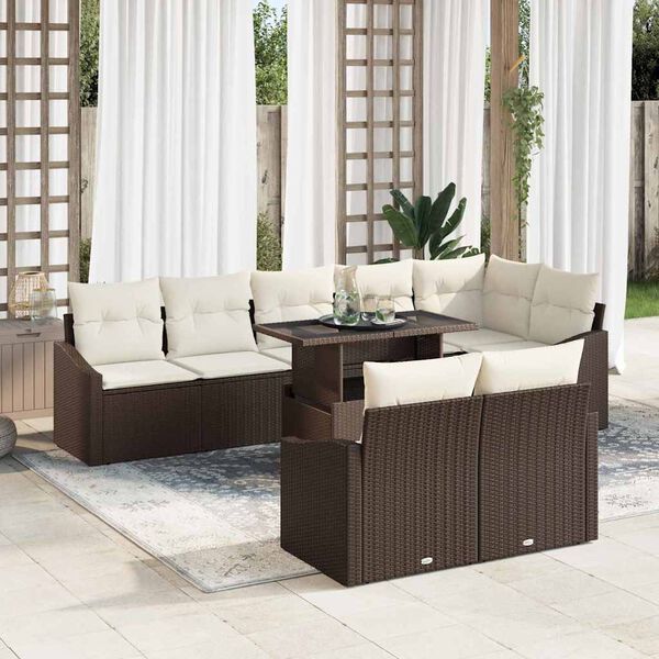 vidaXL Ensemble de canapé de jardin avec coussin 9 pcs Marron et Crème
