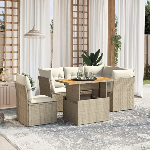 vidaXL Salon de jardin avec coussins 5 pcs beige r&eacute;sine tress&eacute;e