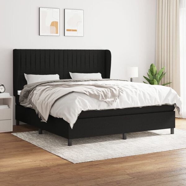 vidaXL Sommier &agrave; lattes de lit avec matelas Noir 180x200 cm Tissu