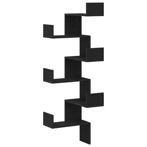 vidaXL &Eacute;tag&egrave;re d'angle murale avec &eacute;tag&egrave;re Ch&ecirc;ne noir 45 x 45 x 147 cm