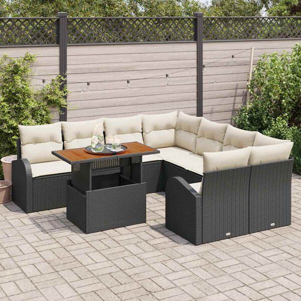 vidaXL Ensemble de canap&eacute; de jardin avec coussin 9 pcs Noir et cr&egrave;me