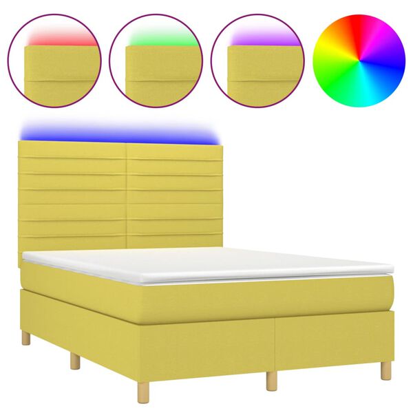 vidaXL Sommier &agrave; lattes de lit et matelas et LED Vert 140x200 cm Tissu