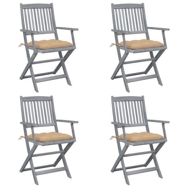 vidaXL Chaises pliables d'ext&eacute;rieur lot de 4 et coussins Bois d'acacia