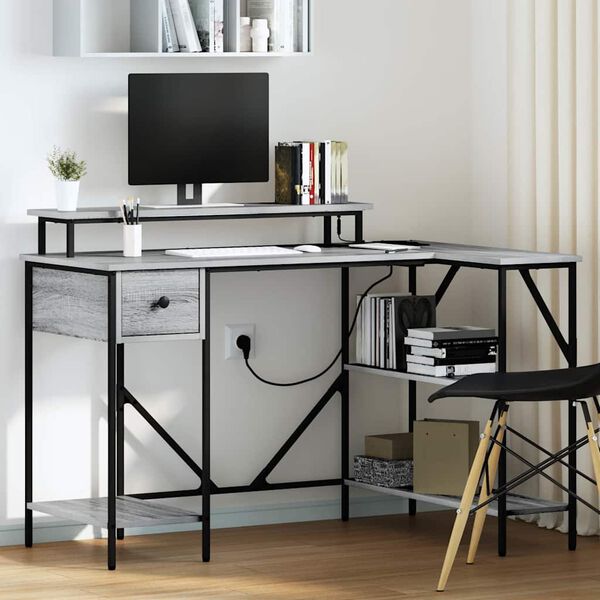 vidaXL Bureau Gris Sonoma 120 x 79 x 86,5 cm Bois d'ing&eacute;nierie