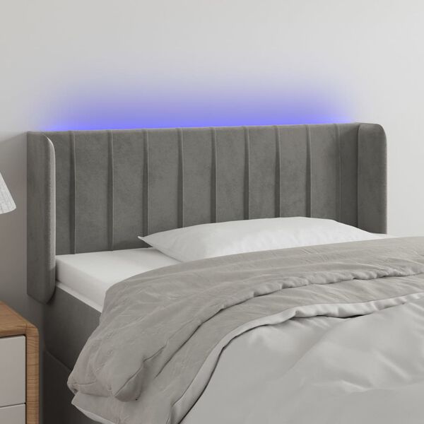 vidaXL T&ecirc;te de lit &agrave; LED Gris clair 83x16x78/88 cm Velours