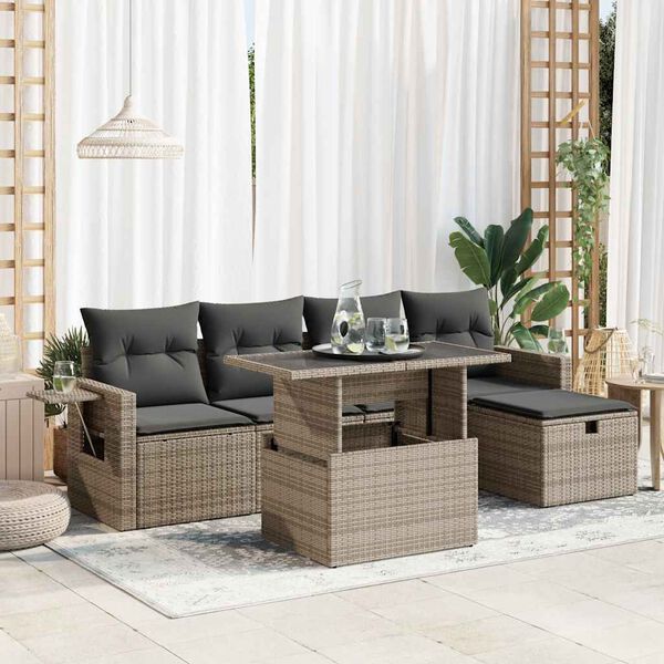 vidaXL Salon de jardin 6 pcs avec coussins gris r&eacute;sine tress&eacute;e