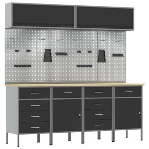 vidaXL Ensemble de placards de travail avec tiroir 10 pcs Noir