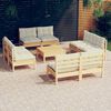 vidaXL Salon de jardin 9 pcs avec coussins cr&egrave;me bois de pin
