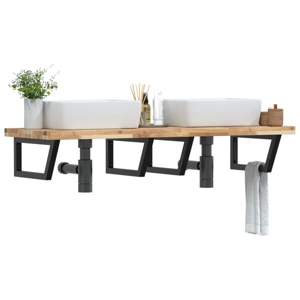 vidaXL &Eacute;tag&egrave;re de vasque murale acier et bois massif d'acacia