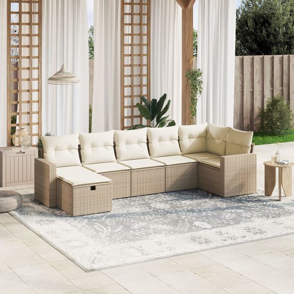 vidaXL Salon de jardin avec coussins 7 pcs beige r&eacute;sine tress&eacute;e