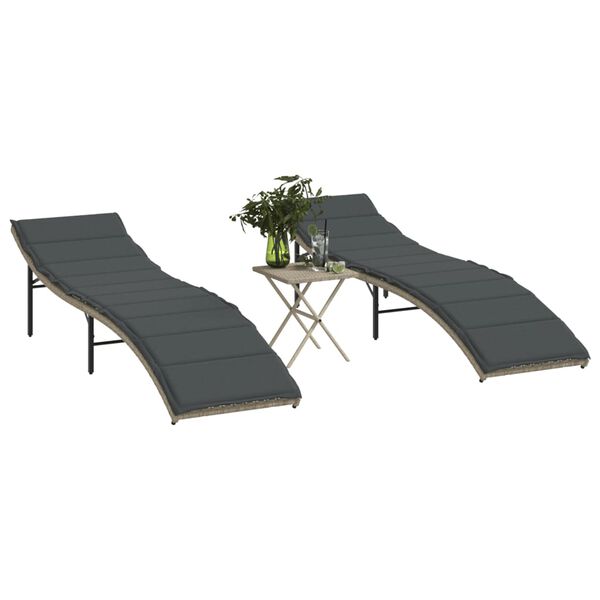 vidaXL Chaises longues lot de 2 avec table gris clair r&eacute;sine tress&eacute;e
