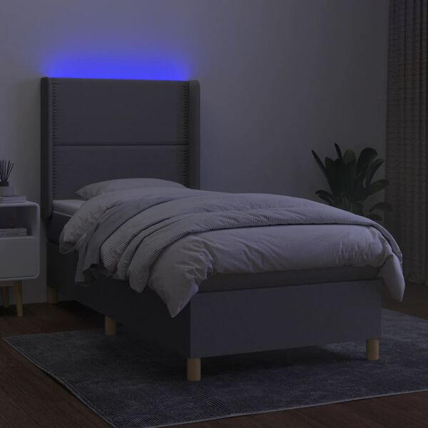 vidaXL Sommier &agrave; lattes de lit matelas LED Gris clair 90x190cm Tissu
