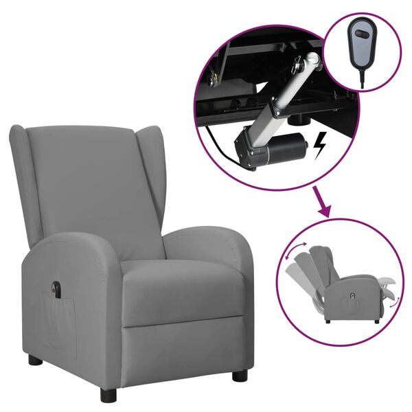 vidaXL Fauteuil inclinable &eacute;lectrique &agrave; oreilles Gris Similicuir