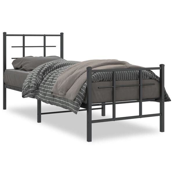vidaXL Cadre de lit m&eacute;tal sans matelas avec pied de lit noir 75x190 cm