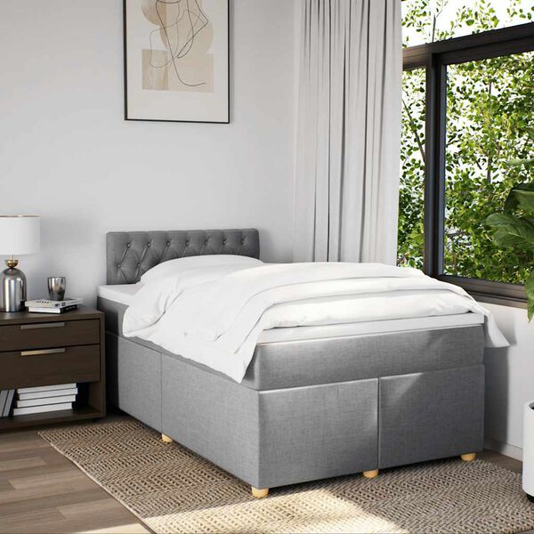 vidaXL Sommier à lattes de lit et matelas gris clair 120x190 cm tissu