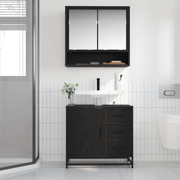 vidaXL Cabinet de salle de bain avec tiroir Chêne noir 65 x 33 x 60 cm