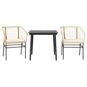 vidaXL Ensemble &agrave; manger jardin coussins 3pcs marron poly rotin verre