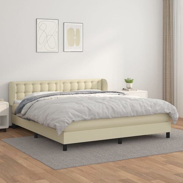 vidaXL Sommier &agrave; lattes de lit avec matelas Cr&egrave;me 180x200cm Similicuir