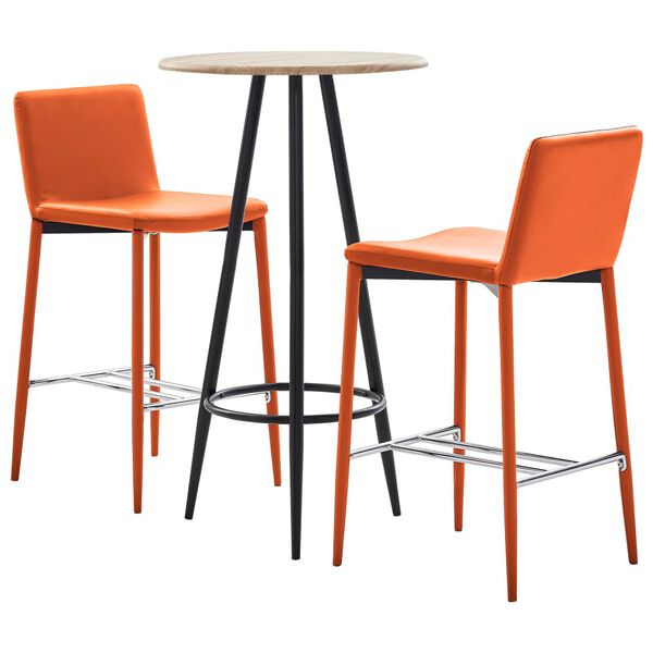 vidaXL Ensemble de bar 3 pcs Similicuir Orange