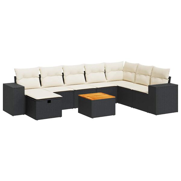 vidaXL Salon de jardin 9 pcs avec coussins noir r&eacute;sine tress&eacute;e