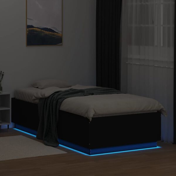 vidaXL Cadre de lit avec LED sans matelas noir 100x200 cm