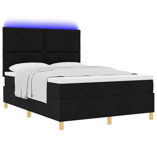 vidaXL Lit &agrave; ressort LED avec matelas Noir 140 x 190 cm tissu