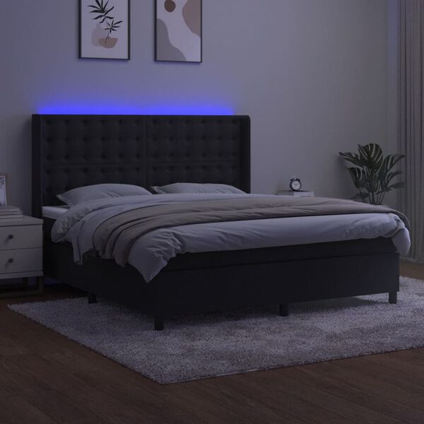 vidaXL Sommier &agrave; lattes de lit matelas et LED Noir 160x200 cm Velours