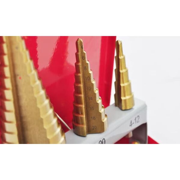 Kit de 3 Forets coniques &agrave; &eacute;tage HSS