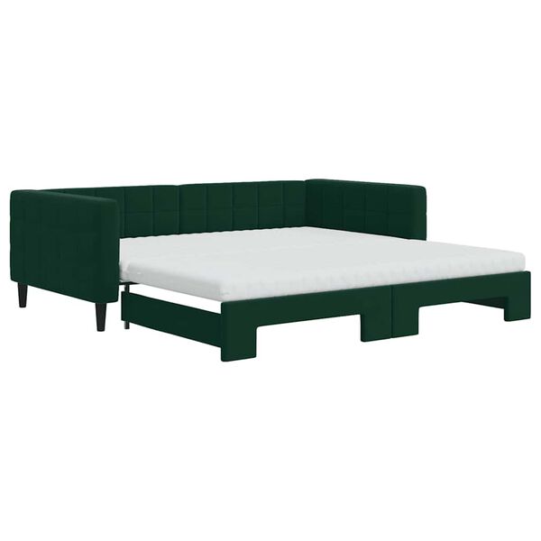 vidaXL Lit de jour et gigogne et matelas vert fonc&eacute; 100x200 cm velours