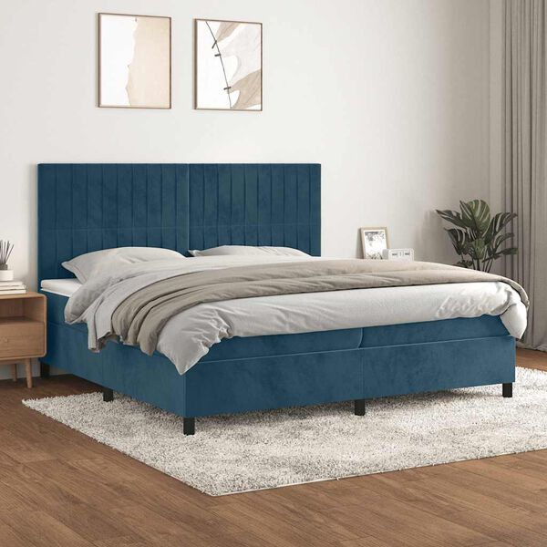 vidaXL Sommier &agrave; lattes de lit et matelas Bleu fonc&eacute; 200x200cm Velours