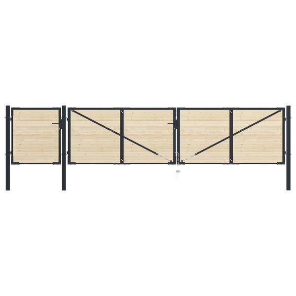 vidaXL Portail de cl&ocirc;ture en acier et bois d'&eacute;pic&eacute;a 513x150 cm