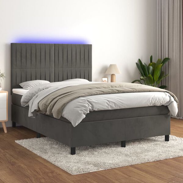 vidaXL Sommier &agrave; lattes de lit avec matelas LED Gris fonc&eacute; 140x190 cm
