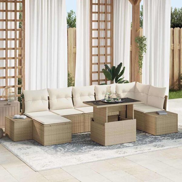 vidaXL Ensemble de canap&eacute; de jardin avec coussin 8 pcs beige et cr&egrave;me