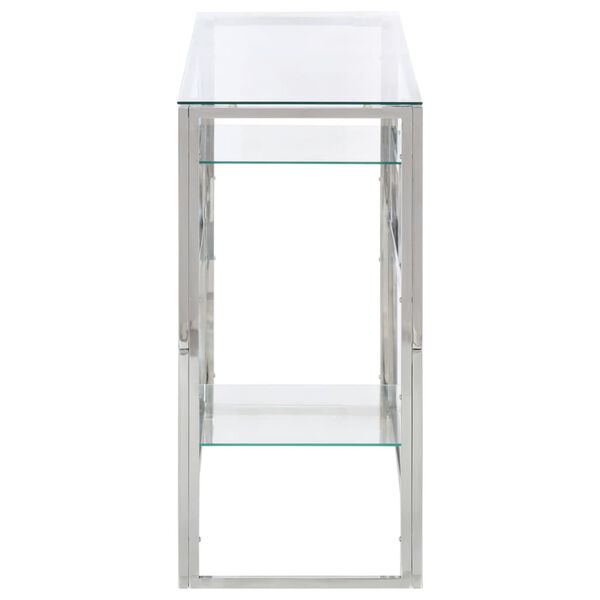 vidaXL Table console argenté acier inoxydable et verre trempé