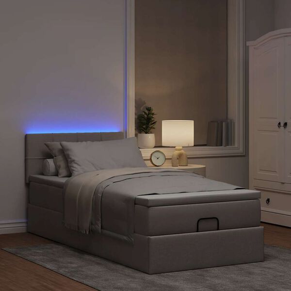 vidaXL Lit ottoman avec matelas et LED taupe 90x200 cm tissu
