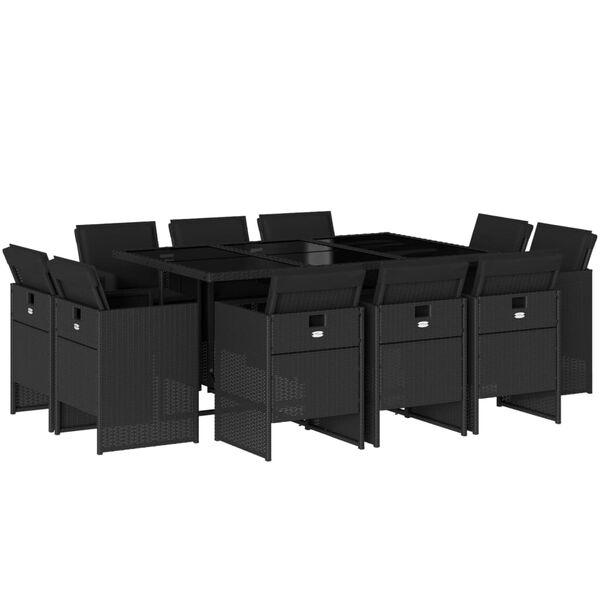 vidaXL Ensemble &agrave; manger de jardin 11 pcs coussins noir r&eacute;sine tress&eacute;e