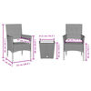 vidaXL Ensemble de bistro avec coussins 3 pcs gris rotin et verre