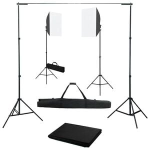 vidaXL Kit de studio photo avec bo&icirc;tes &agrave; lumi&egrave;re et toile de fond