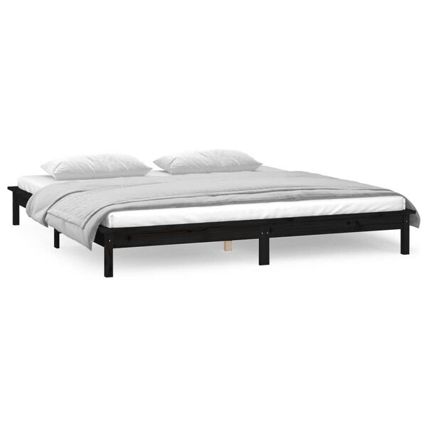 vidaXL Cadre de lit &agrave; LED sans matelas noir 120x190 cm bois massif