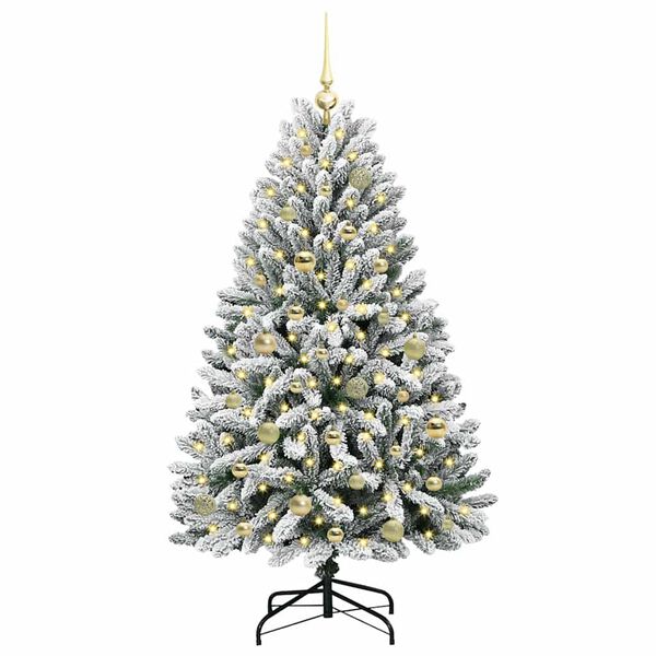 vidaXL Sapin de Noël artificiel Vert et blanc 150 cm PVC et métal
