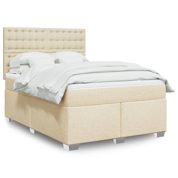 vidaXL Sommier &agrave; lattes de lit avec matelas Cr&egrave;me 140x200 cm Tissu