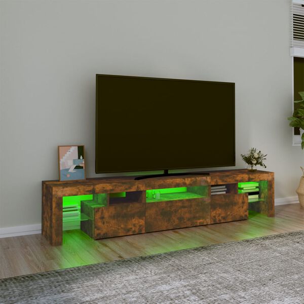 vidaXL Meuble TV avec lumi&egrave;res LED Ch&ecirc;ne fum&eacute; 200x36,5x40 cm