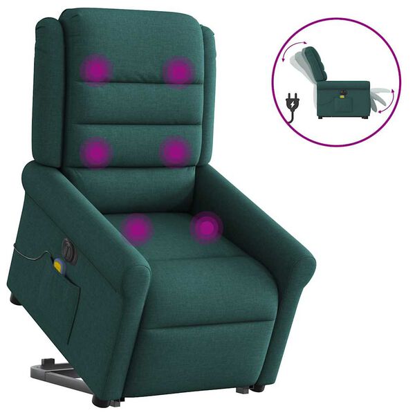 vidaXL Fauteuil inclinable de massage &eacute;lectrique Vert fonc&eacute; Tissu