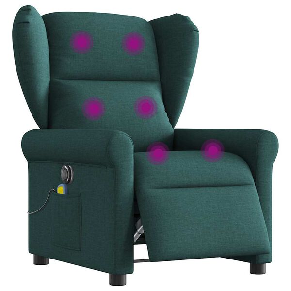 vidaXL Fauteuil de massage inclinable &eacute;lectrique Vert fonc&eacute; Tissu