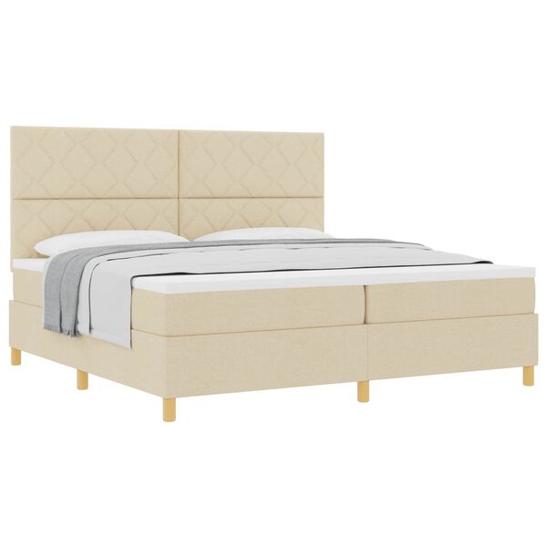 vidaXL Lit &agrave; ressorts avec matelas Cr&egrave;me 200 x 200 cm tissu